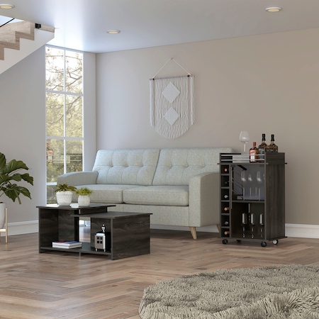 Tuhome Quincy 2 Piece Living Room Set, Bar Cart, Coffee Table, Espresso CLIV30